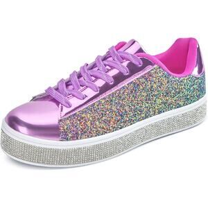 Uubaris Womens Size 8.5 Purple Glitter Shiny Lace Up Sneaker Casual Shoes